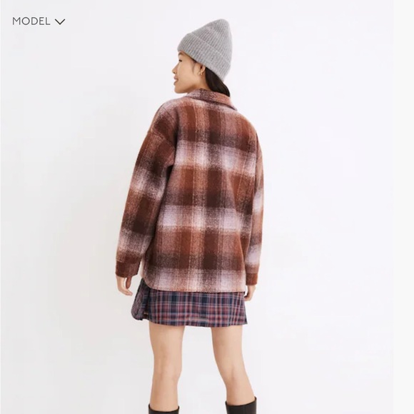 Madewell Brushed Plaid Knit Shirt Jacket in faded fig - Picture 3 of 9